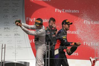 World © Octane Photographic Ltd. Sunday 8th June 2014. Canada - Circuit Gilles Villeneuve, Montreal. Formula 1 Podium. Infiniti Red Bull Racing RB10 – Daniel Ricciardo,  Nico Rosberg and Sebastian Vettel. Digital Ref: 0987LB1D8869