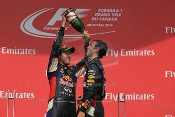 World © Octane Photographic Ltd. Sunday 8th June 2014. Canada - Circuit Gilles Villeneuve, Montreal. Formula 1 Podium. Infiniti Red Bull Racing RB10 – Daniel Ricciardo and Sebastian Vettel. Digital Ref: 0987LB1D8888