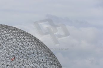 World © Octane Photographic Ltd. Friday 6th June 2014. Canada - Circuit Gilles Villeneuve, Montreal. Formula 1 Practice 1. The Biosphere with Canadian flag flying. Digital Ref: 0978LB1D1472