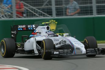World © Octane Photographic Ltd. Friday 6th June 2014. Canada - Circuit Gilles Villeneuve, Montreal. Formula 1 Practice 1. Williams Martini Racing FW36 – Valtteri Bottas Digital Ref: 0978LB1D3565