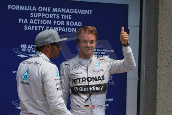 World © Octane Photographic Ltd. Saturday 7th June 2014. Canada - Circuit Gilles Villeneuve, Montreal. Formula 1 Qualifying. Mercedes AMG Petronas F1 W05 Hybrid - Nico Rosberg and Lewis Hamilton. Digital Ref: 0983LB1D6538