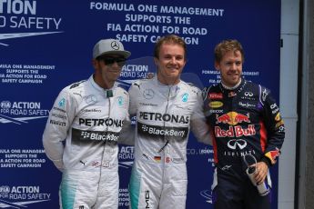 World © Octane Photographic Ltd. Saturday 7th June 2014. Canada - Circuit Gilles Villeneuve, Montreal. Formula 1 Qualifying. Mercedes AMG Petronas F1 W05 Hybrid - Nico Rosberg and Lewis Hamilton and Infiniti Red Bull Racing RB10 - Sebastian Vettel. Digital Ref: 0983LB1D6558