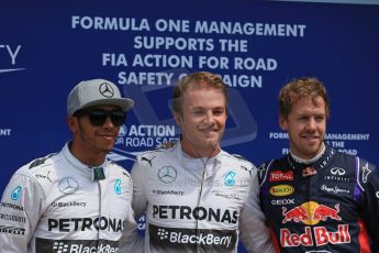 World © Octane Photographic Ltd. Saturday 7th June 2014. Canada - Circuit Gilles Villeneuve, Montreal. Formula 1 Qualifying. Mercedes AMG Petronas F1 W05 Hybrid - Nico Rosberg and Lewis Hamilton and Infiniti Red Bull Racing RB10 - Sebastian Vettel. Digital Ref: 0983LB1D6563