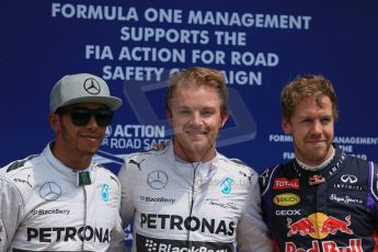 World © Octane Photographic Ltd. Saturday 7th June 2014. Canada - Circuit Gilles Villeneuve, Montreal. Formula 1 Qualifying. Mercedes AMG Petronas F1 W05 Hybrid - Nico Rosberg and Lewis Hamilton and Infiniti Red Bull Racing RB10 - Sebastian Vettel. Digital Ref: 0983LB1D6567