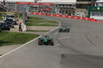 World © Octane Photographic Ltd. Sunday 8th June 2014. Canada - Circuit Gilles Villeneuve, Montreal. Formula 1 Race. Caterham F1 Team CT05 – Kamui Kobayashi leads team mate Marcus Ericsson. Digital Ref: 0986LB1D8265