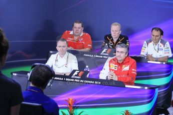 World © Octane Photographic Ltd. Friday 6th June 2014. Canada - Circuit Gilles Villeneuve, Montreal. Team personnel press conference. Marussia F1 Team Chief Engineer - Dave Greenwood, Sahara Force India Technical Director – Andrew Green, Sauber Head of Track Engineering – Giampaolo Dall'Ara, Mercedes AMG Petronas Executive Director (Technical) – Paddy Lowe and Scuderia Ferrari Technical Director (Chassis) – Pat Fry. Digital Ref: 0980LB1D9519