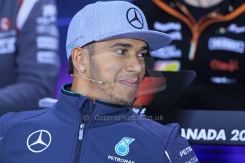 World © Octane Photographic Ltd. Formula 1 Canada – Circuit Gilles Villeneuve, Montreal. Thursday 5th June 2014. Drivers’ press conference. Mercedes AMG Petronas – Lewis Hamilton. Digital Ref : 0977LB1D1017