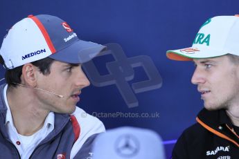 World © Octane Photographic Ltd. Formula 1 Canada – Circuit Gilles Villeneuve, Montreal. Thursday 5th June 2014. Drivers’ press conference. Sauber – Adrian Sutil and Sahara Force India – Nico Hulkenburg. Digital Ref : 0977LB1D1061