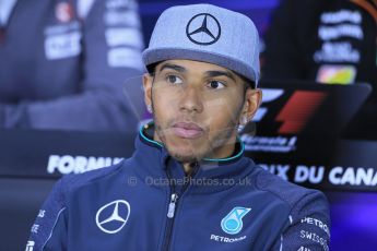 World © Octane Photographic Ltd. Formula 1 Canada – Circuit Gilles Villeneuve, Montreal. Thursday 5th June 2014. Drivers’ press conference. Mercedes AMG Petronas – Lewis Hamilton. Digital Ref : 0977LB1D1102