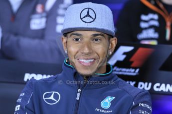 World © Octane Photographic Ltd. Formula 1 Canada – Circuit Gilles Villeneuve, Montreal. Thursday 5th June 2014. Drivers’ press conference. Mercedes AMG Petronas – Lewis Hamilton. Digital Ref : 0977LB1D1117