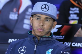 World © Octane Photographic Ltd. Formula 1 Canada – Circuit Gilles Villeneuve, Montreal. Thursday 5th June 2014. Drivers’ press conference. Mercedes AMG Petronas – Lewis Hamilton. Digital Ref : 0977LB1D1187