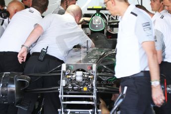 World © Octane Photographic Ltd. Friday 18th July 2014. Post F1 practice 1 pitlane – German GP - Hockenheim. McLaren Mercedes MP4/29 – Kevin Magnussen, hydraulics and front suspension. Digital Ref : 1039CB7D4684