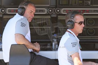 World © Octane Photographic Ltd. Friday 18th July 2014. Post F1 practice 1 pitlane – German GP - Hockenheim. McLaren Mercedes pitwall - Sam Michael. Digital Ref : 1039CB7D4696