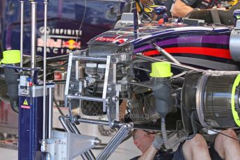 World © Octane Photographic Ltd. Friday 18th July 2014. Post F1 practice 1 pitlane – German GP - Hockenheim. Infiniti Red Bull Racing RB10 hydraulics and front suspension. Digital Ref : 1039CB7D4746