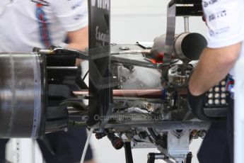 World © Octane Photographic Ltd. Friday 18th July 2014. Post F1 practice 1 pitlane – German GP - Hockenheim. Williams Martini Racing FW36 gearbox, rear wing and rear suspension. Digital Ref : 1039CB7D4818