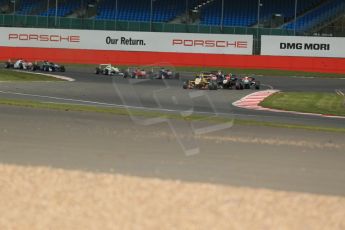 World © Octane Photographic Ltd. FIA European F3 Championship, Silverstone, UK, April 19th 2014 - Race 1. Jagonya Ayam with Carlin – Dallara F312 Volkswagen – Tom Blomqvist leads the pack from the start. Digital Ref : 0909lb1d6781