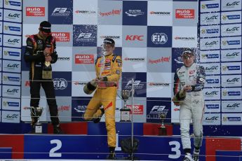 World © Octane Photographic Ltd. FIA European F3 Championship, Silverstone, UK, April 19th 2014 - Race 1 podium. 1st - Jagonya Ayam with Carlin, Tom Blomqvist. 2nd  - Prema Powerteam - Esteban Ocon. 3rd Carlin - Jordan King. Digital  Digital Ref : 0909lb1d7072