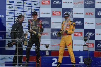 World © Octane Photographic Ltd. FIA European F3 Championship, Silverstone, UK, April 19th 2014 - Race 1 podium. 1st - Jagonya Ayam with Carlin, Tom Blomqvist. 2nd  - Prema Powerteam - Esteban Ocon. Digital  Digital Ref : 0909lb1d7092