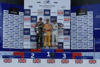 World © Octane Photographic Ltd. FIA European F3 Championship, Silverstone, UK, April 19th 2014 - Race 1 podium. 1st - Jagonya Ayam with Carlin, Tom Blomqvist. 2nd  - Prema Powerteam - Esteban Ocon. 3rd Carlin - Jordan King. Digital  Digital Ref : 0909lb1d7109
