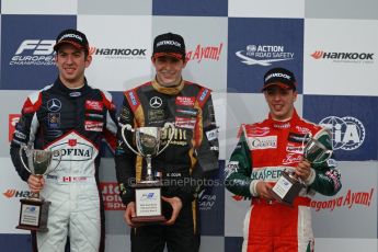 World © Octane Photographic Ltd. FIA European F3 Championship, Silverstone, UK, April 19th 2014 - Race 2. Prema Powerteam - Dallara F312 Mercedes – Nicholas Latifi, Prema Powerteam - Dallara F312 Mercedes – Esteban Ocon and Prema Powerteam - Dallara F312 Mercedes – Antonio Fuoco. Digital Ref : 0910lb1d1518
