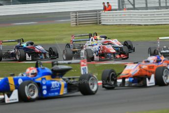 World © Octane Photographic Ltd. FIA European F3 Championship, Silverstone, UK, April 19th 2014 - Race 2. Carlin – Dallara F312 Volkswagen – Jake Dennis in the race pack. Digital Ref : 0910lb1d7200