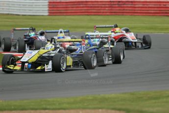 World © Octane Photographic Ltd. FIA European F3 Championship, Silverstone, UK, April 19th 2014 - Race 2. Van Amersfoort Racing – Dallara F312 Volkswagen – Gustavo Menezes leads the race pack. Digital Ref : 0910lb1d7203