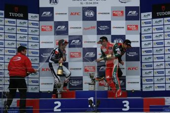 World © Octane Photographic Ltd. FIA European F3 Championship, Silverstone, UK, April 19th 2014 - Race 2. Prema Powerteam - Dallara F312 Mercedes – Nicholas Latifi, Prema Powerteam - Dallara F312 Mercedes – Esteban Ocon and Prema Powerteam - Dallara F312 Mercedes – Antonio Fuoco. Rene Rosin - team boss - Prema Powersport. Digital Ref : 0910lb1d7462