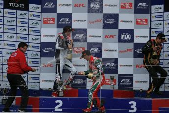 World © Octane Photographic Ltd. FIA European F3 Championship, Silverstone, UK, April 19th 2014 - Race 2. Prema Powerteam - Dallara F312 Mercedes – Nicholas Latifi, Prema Powerteam - Dallara F312 Mercedes – Esteban Ocon and Prema Powerteam - Dallara F312 Mercedes – Antonio Fuoco. Rene Rosin - team boss - Prema Powersport. Digital Ref : 0910lb1d7467