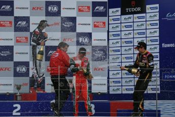 World © Octane Photographic Ltd. FIA European F3 Championship, Silverstone, UK, April 19th 2014 - Race 2. Prema Powerteam - Dallara F312 Mercedes – Nicholas Latifi, Prema Powerteam - Dallara F312 Mercedes – Esteban Ocon and Prema Powerteam - Dallara F312 Mercedes – Antonio Fuoco. Rene Rosin - team boss - Prema Powersport. Digital Ref : 0910lb1d7495