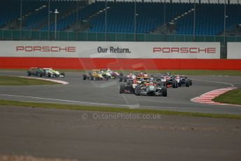 World © Octane Photographic Ltd. FIA European F3 Championship, Silverstone, UK, April 20th 2014 - Race 3. Prema Powerteam - Dallara F312 Mercedes – Antonio Fuoco and Esteban Ocon lead the pack on the opening lap. Digital Ref : 0911lb1d1551