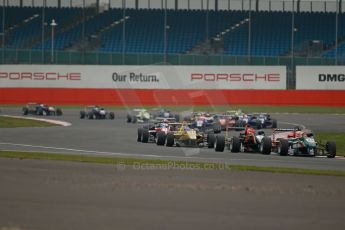 World © Octane Photographic Ltd. FIA European F3 Championship, Silverstone, UK, April 20th 2014 - Race 3. Prema Powerteam - Dallara F312 Mercedes – Antonio Fuoco and Esteban Ocon. Digital Ref : 0911lb1d1555