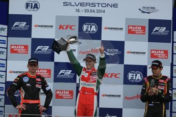 World © Octane Photographic Ltd. FIA European F3 Championship, Silverstone, UK, April 20th 2014 - Race 3. Winner - Prema Powerteam - Dallara F312 Mercedes – Antonio Fuoco, 2nd - Van Amersfoort Racing – Dallara F312 Volkswagen – Max Verstappen and 3rd - Prema Powerteam - Dallara F312 Mercedes – Esteban Ocon. Digital Ref : 0911lb1d7795