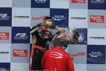 World © Octane Photographic Ltd. FIA European F3 Championship, Silverstone, UK, April 20th 2014 - Race 3. 1st - Prema Powerteam - Dallara F312 Mercedes – Antonio Fuoco, 2nd - Van Amersfoort Racing – Dallara F312 Volkswagen – Max Verstappen and 2nd - Van Amersfoort Racing – Dallara F312 Volkswagen – Max Verstappen. Rene Rosin - team boss - Prema Powersport. Digital Ref : 0911lb1d7884