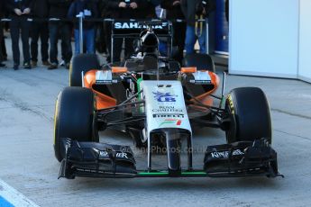 World © Octane Photographic Ltd. 2014 Formula 1 Winter Testing, Circuito de Velocidad, Jerez. Tuesday 27th January 2014. Sahara Force India VJM07 launched by Nico Hulkenburg and Sergio Perez. Digital Ref: 0883lb1d0017