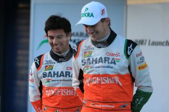 World © Octane Photographic Ltd. 2014 Formula 1 Winter Testing, Circuito de Velocidad, Jerez. Tuesday 27th January 2014. Sahara Force India VJM07 launched by Nico Hulkenburg and Sergio Perez. Digital Ref: 0883lb1d9977