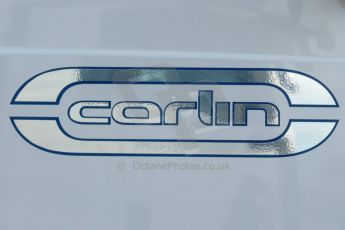 World © Octane Photographic Ltd. Cooper Tyres British Formula 3 Media Day, Castle Donington, Tuesday 8th April 2014. Carlin Logo. Digital Ref : 0903lb1d0099