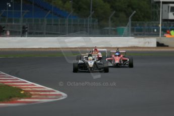 World © Octane Photographic Ltd. BRDC Formula 4 Race 1, Silverstone, UK, Saturday 16th August 2014. MSV F4-013. HHC Motorsport. Sennan Fielding and Will Palmer lead the pack. Digital Ref : 1076LB1D5003