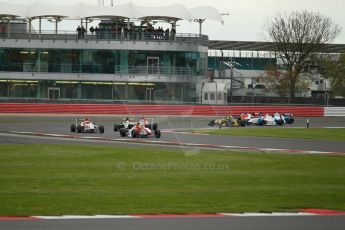 World © Octane Photographic Ltd. BRDC Formula 4 Championship. MSV F4-013. Silverstone, Sunday 27th April 2014. Hillspeed - Gustavo Lima heads the pack. Digital Ref : 0914lb1d1921