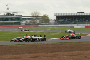 World © Octane Photographic Ltd. BRDC Formula 4 Championship. MSV F4-013. Silverstone, Sunday 27th April 2014. HHC Motorsport - Will Palmer and Sennan Fielding go wheel to wheel. Digital Ref : 0914lb1d2055