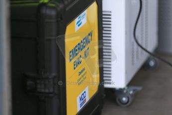 World © Octane Photographic Ltd. FIA Formula E testing – Donington Park 19th August 2014. Spark-Renault SRT_01E. 1st aid kit necessary for electric shocks. Digital Ref : 1077LB1D5580