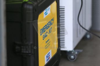 World © Octane Photographic Ltd. FIA Formula E testing – Donington Park 19th August 2014. Spark-Renault SRT_01E. 1st aid kit necessary for electric shocks. Digital Ref :  1077LB1D5580