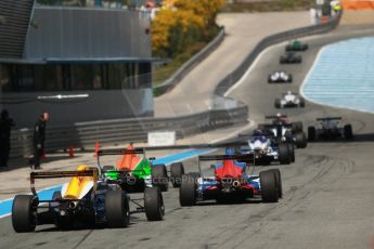 World © Octane Photographic Ltd. Eurocup Formula Renault 2.0 Championship testing. Jerez de la Frontera, Thursday 27th March 2014. The pack queuing to exit the pitlane for the practice start session. Digital Ref :  0900cb1d8004