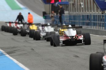 World © Octane Photographic Ltd. Eurocup Formula Renault 2.0 Championship testing. Jerez de la Frontera, Thursday 27th March 2014. The field lines up to leave the pitlane. Digital Ref : 0900cb7d8271