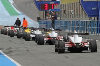 World © Octane Photographic Ltd. Eurocup Formula Renault 2.0 Championship testing. Jerez de la Frontera, Thursday 27th March 2014. The field lines up to leave the pitlane. Digital Ref : 0900cb7d8277