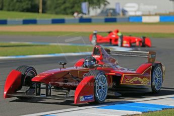 World © Octane Photographic Ltd. FIA Formula E testing Donington Park 10th July 2014. Spark-Renault SRT_01E. China Racing - Jerome D'Ambrosio and Audi Sport ABT - Lucas di Grassi. Digital Ref : 1032CB1D3347