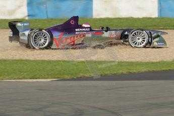 World © Octane Photographic Ltd. FIA Formula E testing Donington Park 10th July 2014. Spark-Renault SRT_01E. Virgin Racing - Sam Bird through the gravel. Digital Ref : 1032CB1D4019