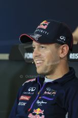 World © Octane Photographic Ltd. Thursday 17th July 2014. German GP, Hockenheim Formula 1 FIA Press Conference. Infiniti Red Bull Racing RB10 - Sebastian Vettel. Digital Ref: 1033LB1D4071