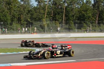 World © Octane Photographic Ltd. Friday 18th July 2014. German GP, Hockenheim. - Formula 1 Practice 1. Lotus F1 Team E22 - Romain Grosjean followed by team mate Pastor Maldonado. Digital Ref: 1035LB1D44381