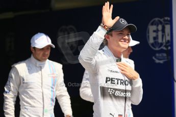 World © Octane Photographic Ltd. Saturday 19th July 2014. German GP, Hockenheim. - Formula 1 Qualifying parc ferme. Mercedes AMG Petronas F1 W05 Hybrid - Nico Rosberg and Williams Martini Racing FW36 – Felipe Massa. Digital Ref: 1046LB1D7277