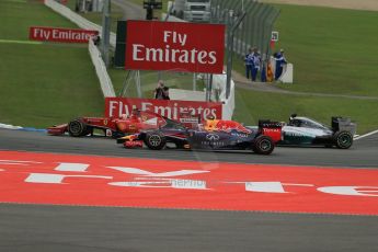 World © Octane Photographic Ltd. Sunday 20th July 2014. German GP, Hockenheim. - Formula 1 Race. Scuderia Ferrari F14T – Kimi Raikkonen, Infiniti Red Bull Racing RB10 – Daniel Ricciardo and Mercedes AMG Petronas F1 W05 Hybrid - Lewis Hamilton. Digital Ref: